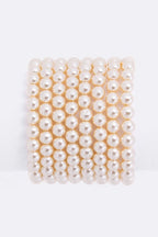 Pearl Stretch Bracelet Set Layered Stackable Gold Beaded