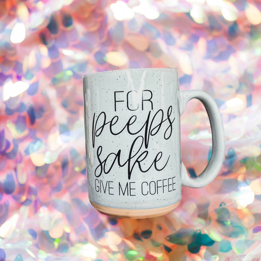For Peep's Sake Coffee Mug 16oz Ceramic Pastel Blue Pink Funny Gift BandsCo Straps