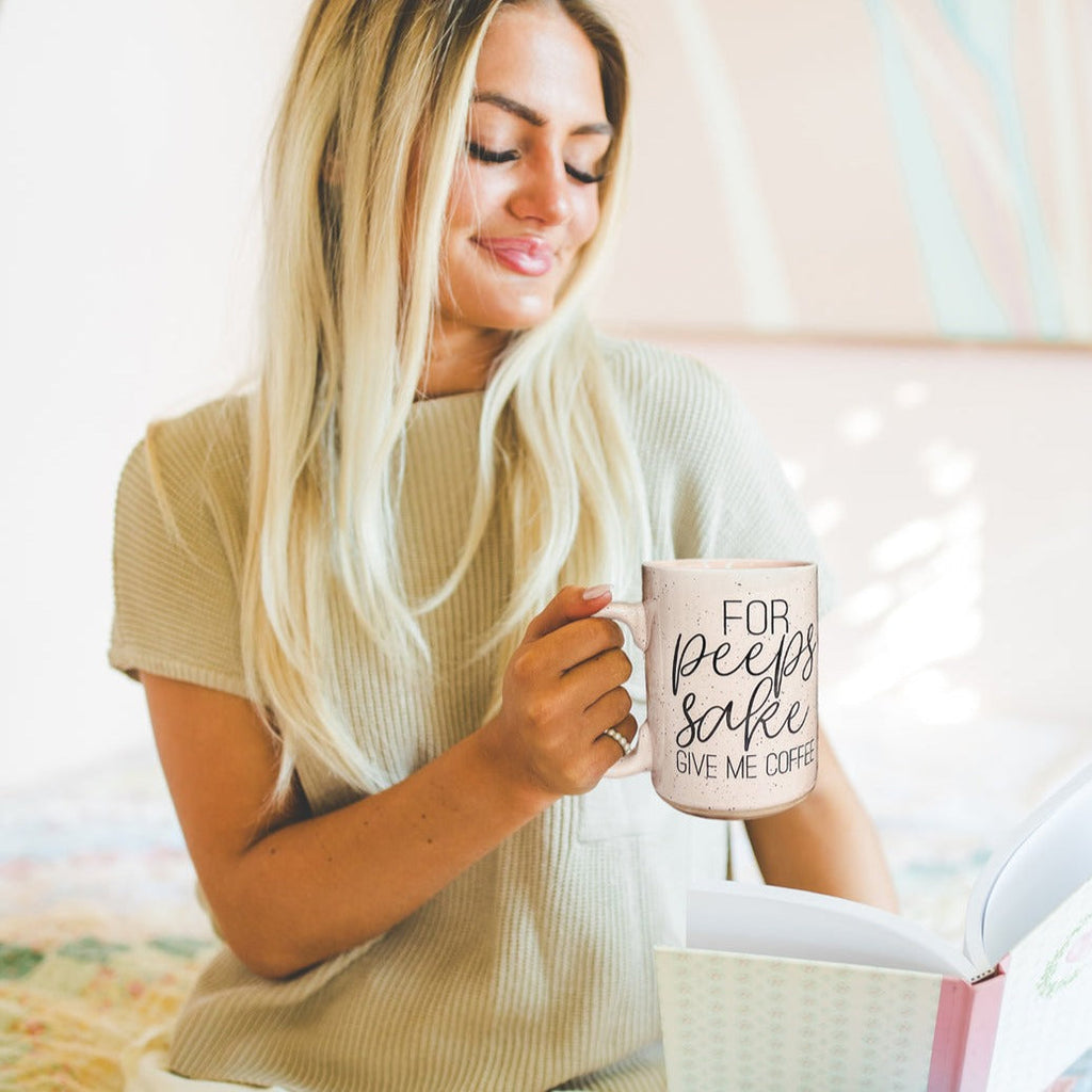 For Peep's Sake Coffee Mug 16oz Ceramic Pastel Blue Pink Funny Gift BandsCo Straps