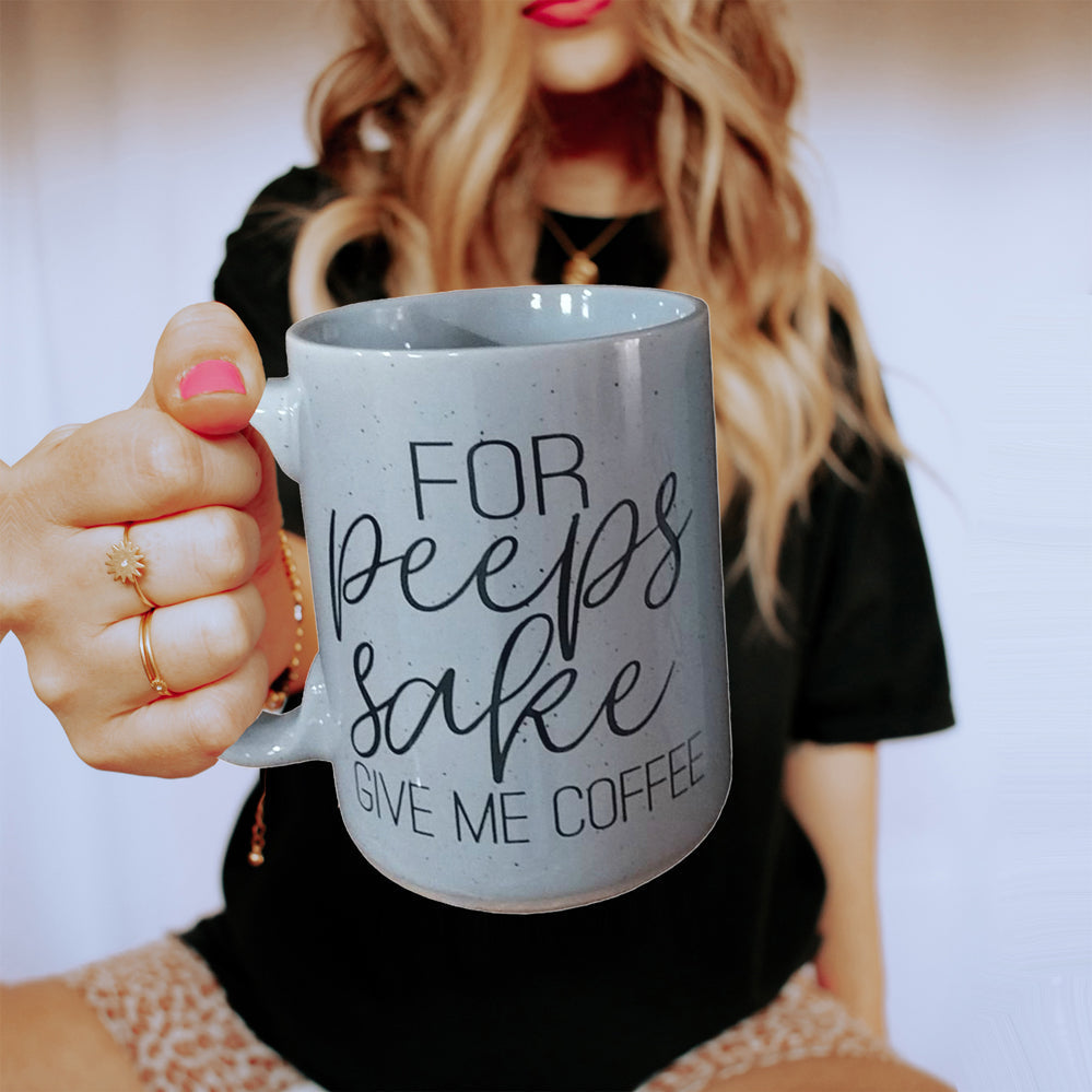 For Peep's Sake Coffee Mug 16oz Ceramic Pastel Blue Pink Funny Gift BandsCo Straps