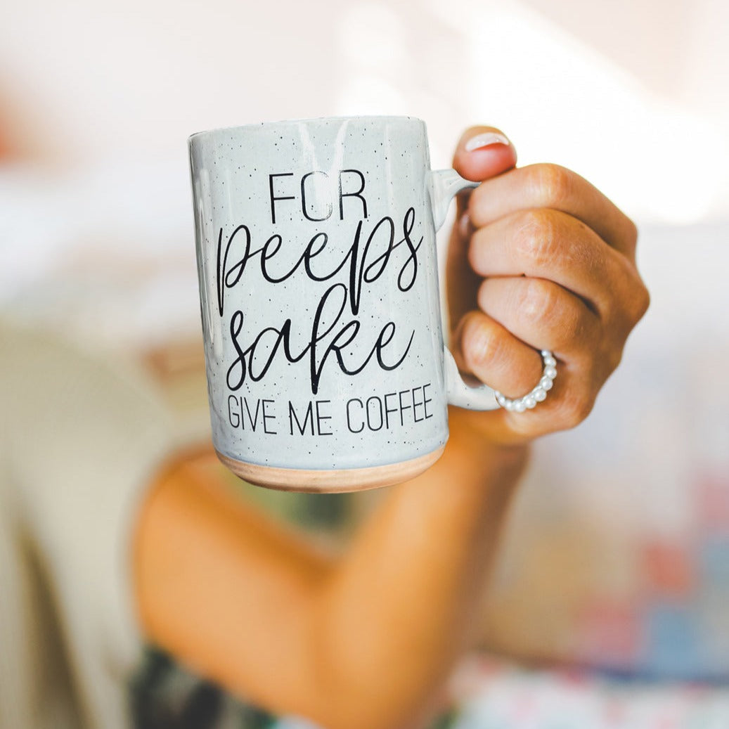 For Peep's Sake Coffee Mug 16oz Ceramic Pastel Blue Pink Funny Gift BandsCo Straps