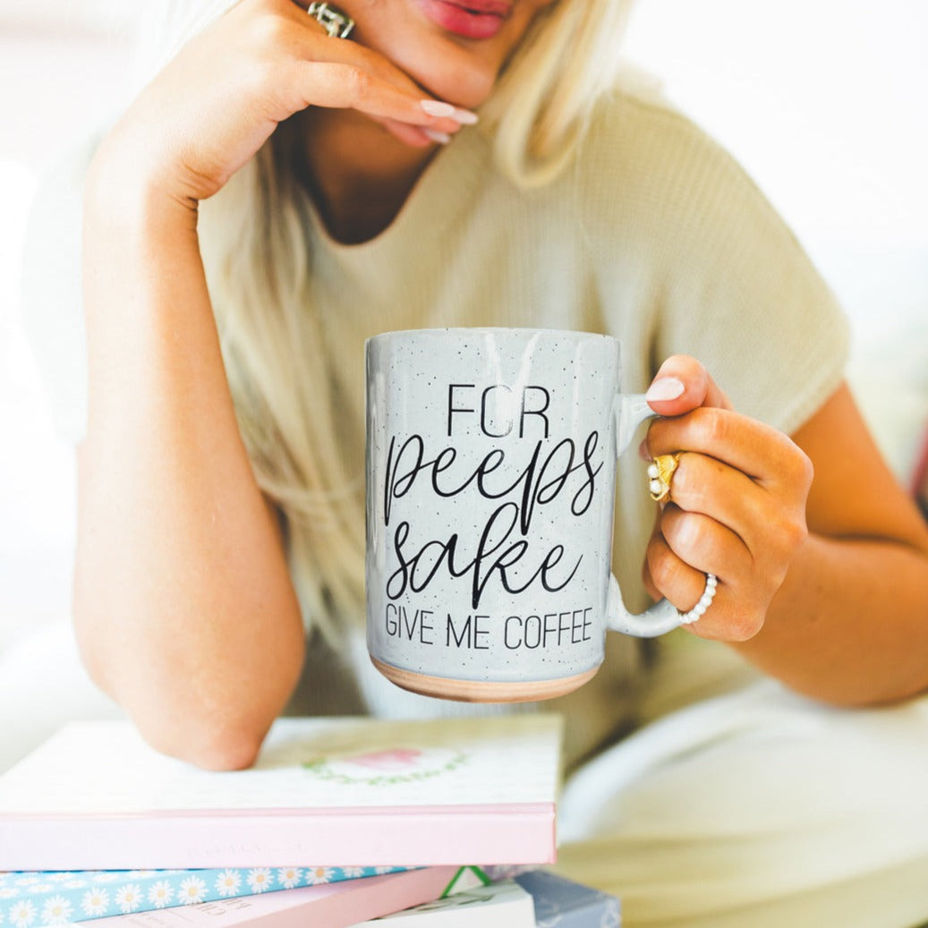 For Peep's Sake Coffee Mug 16oz Ceramic Pastel Blue Pink Funny Gift BandsCo Straps