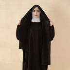 Cocoon-Cut Crepe Abaya Perfect For Umrah With One-Piece Hijab Attached (MA143)