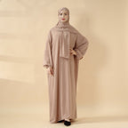 Cocoon-Cut Crepe Abaya Perfect For Umrah With One-Piece Hijab Attached (MA143)