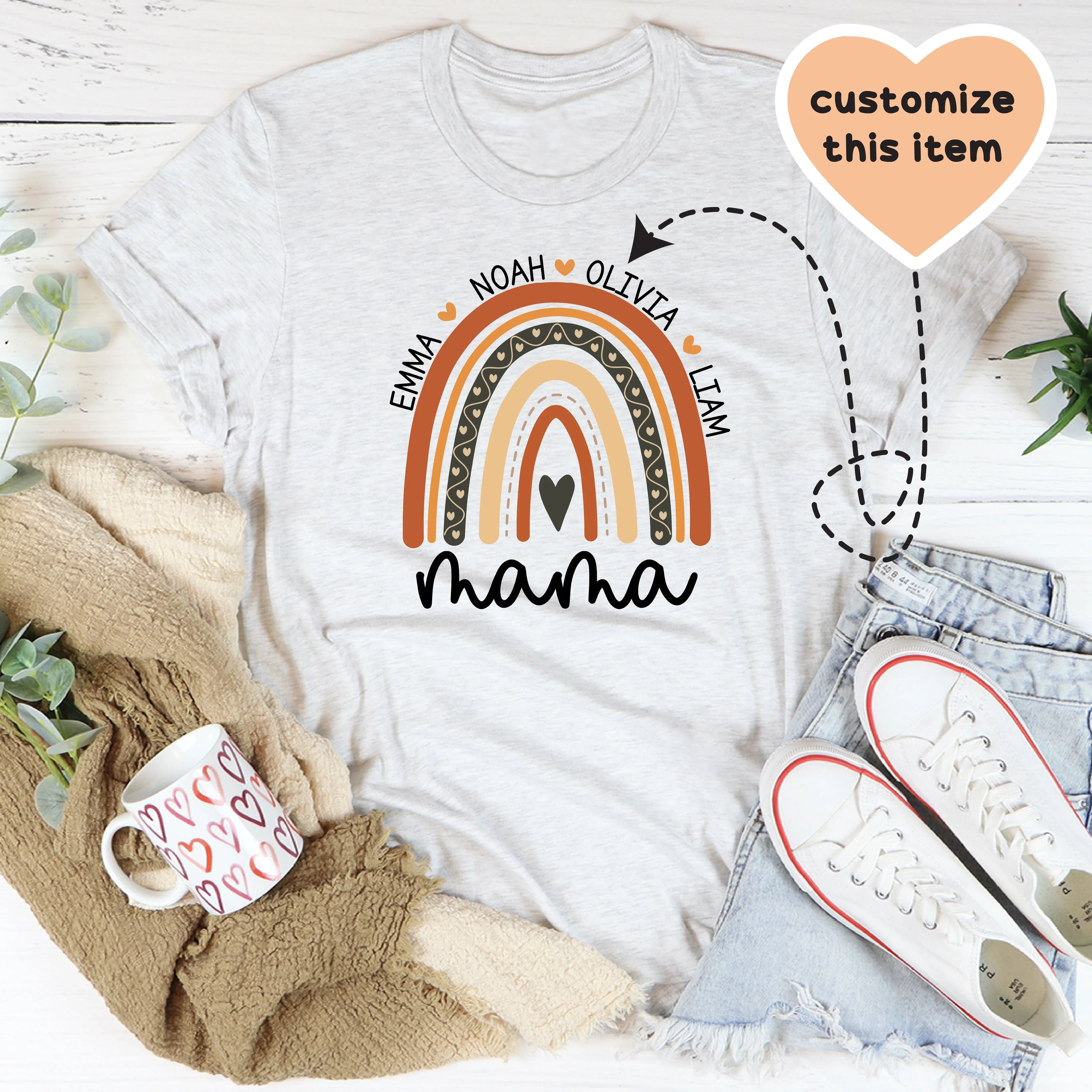 Personalized Mama Boho Rainbow Tee Peachy Sunday