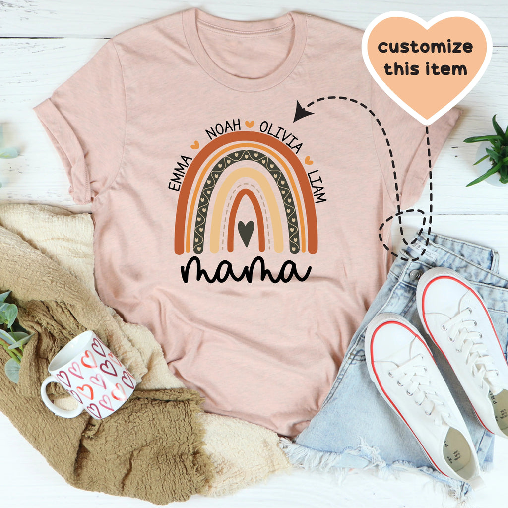 Personalized Mama Boho Rainbow Tee Peachy Sunday