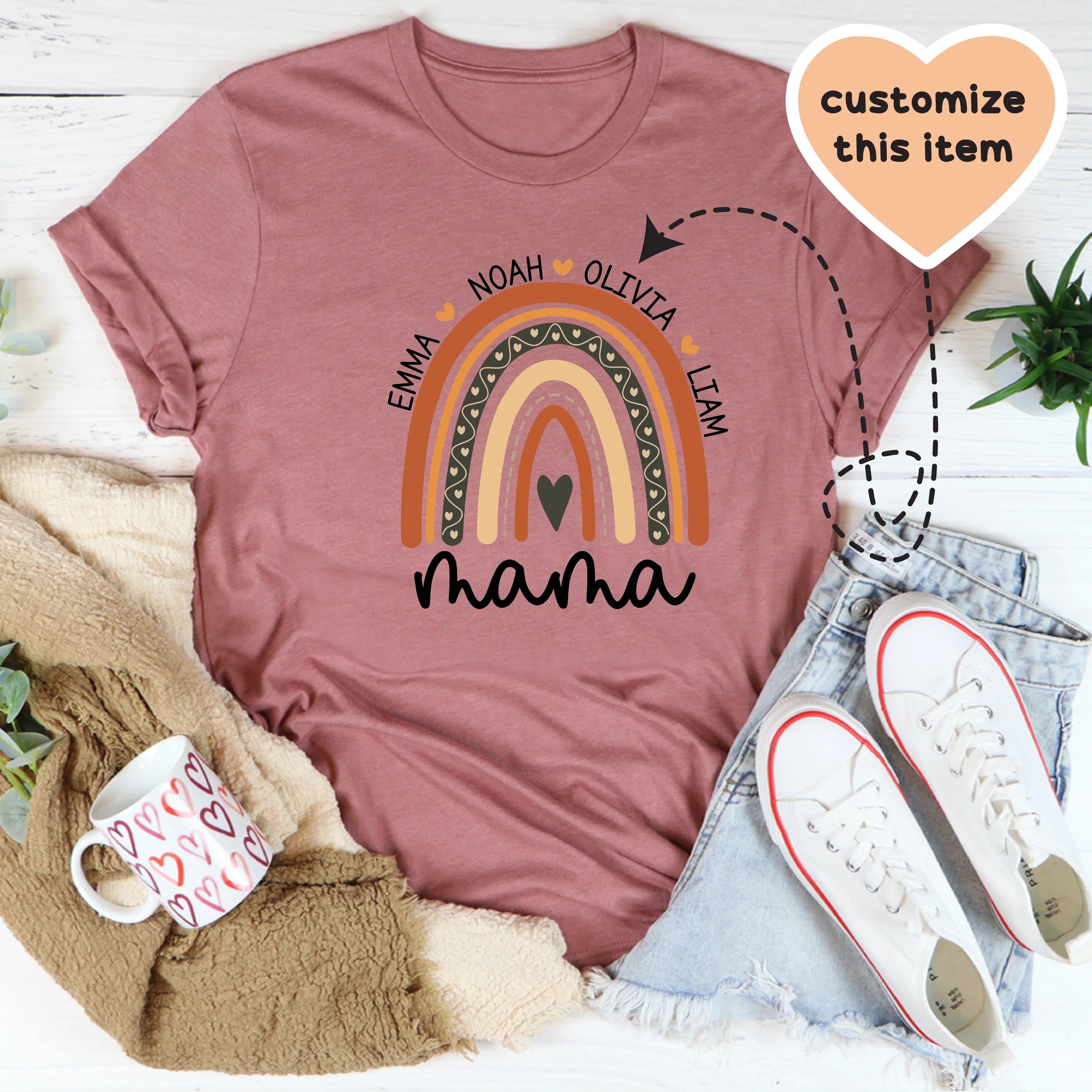 Personalized Mama Boho Rainbow Tee Peachy Sunday