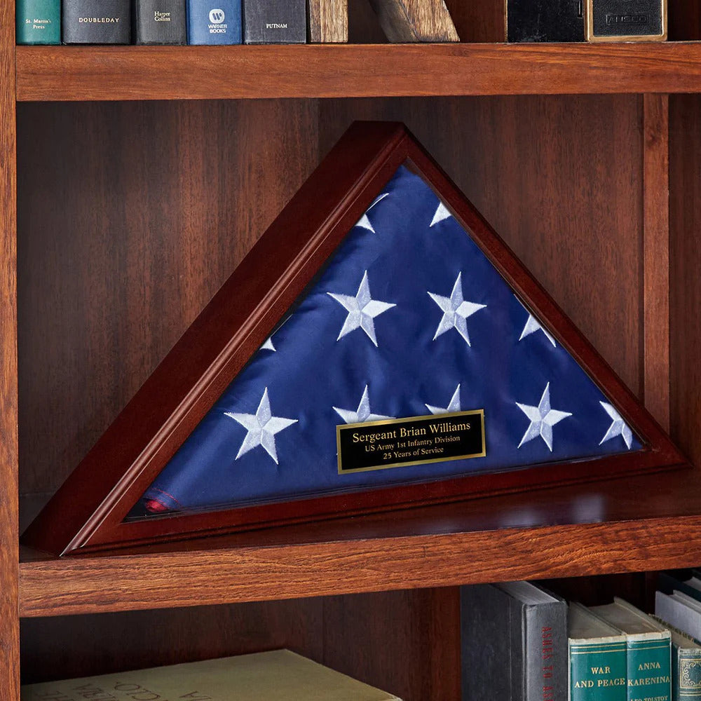 Personalized Memorial Military Flag Case - Solid Cherry Hardwood Made in USA The Military Gift Store