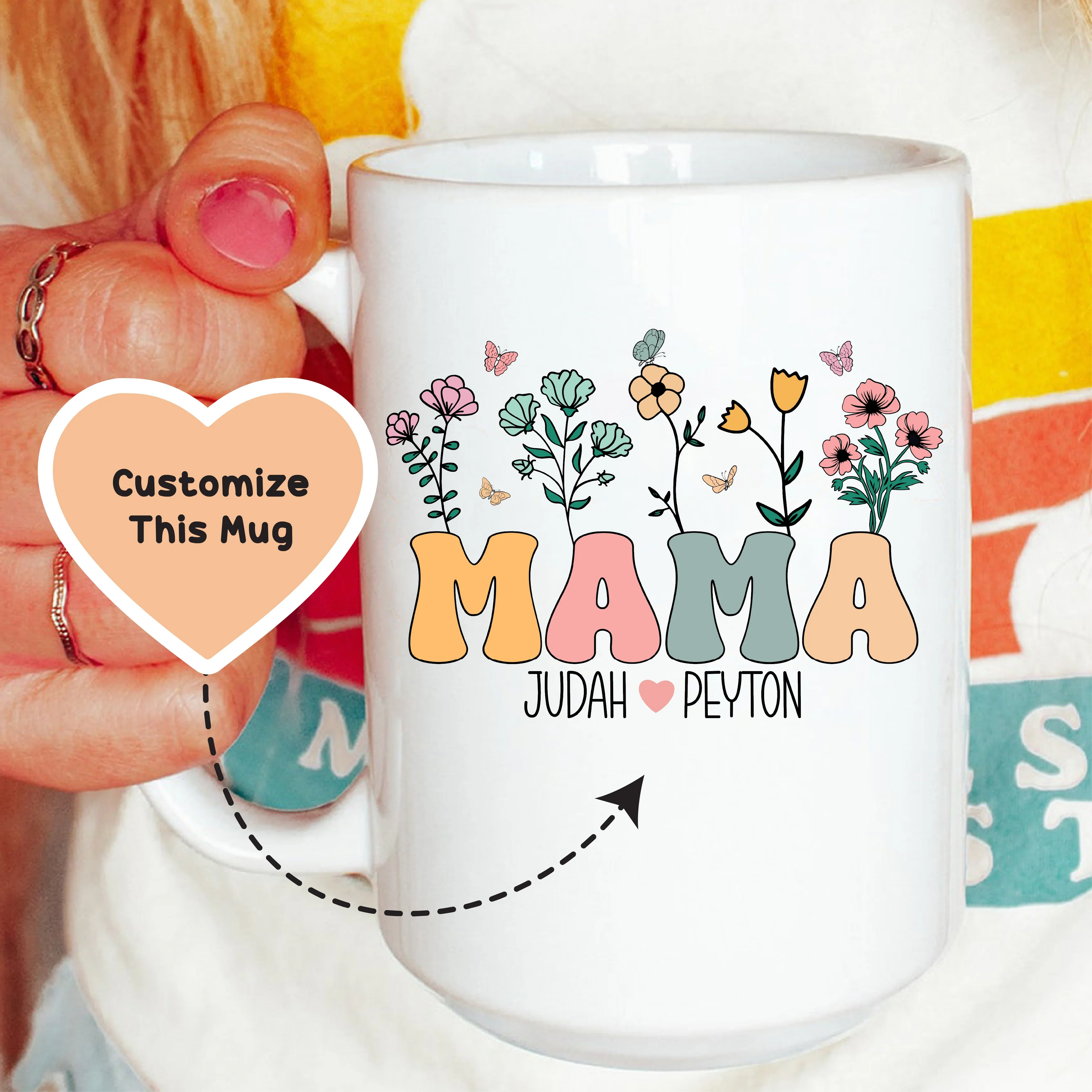 Personalized Mom Mug With Kids Names Peachy Sunday