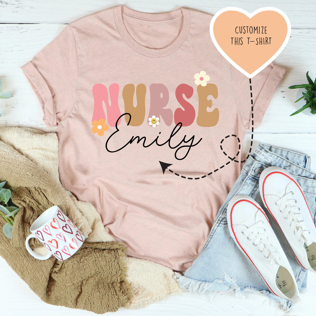 Personalized Nurse Tee Peachy Sunday