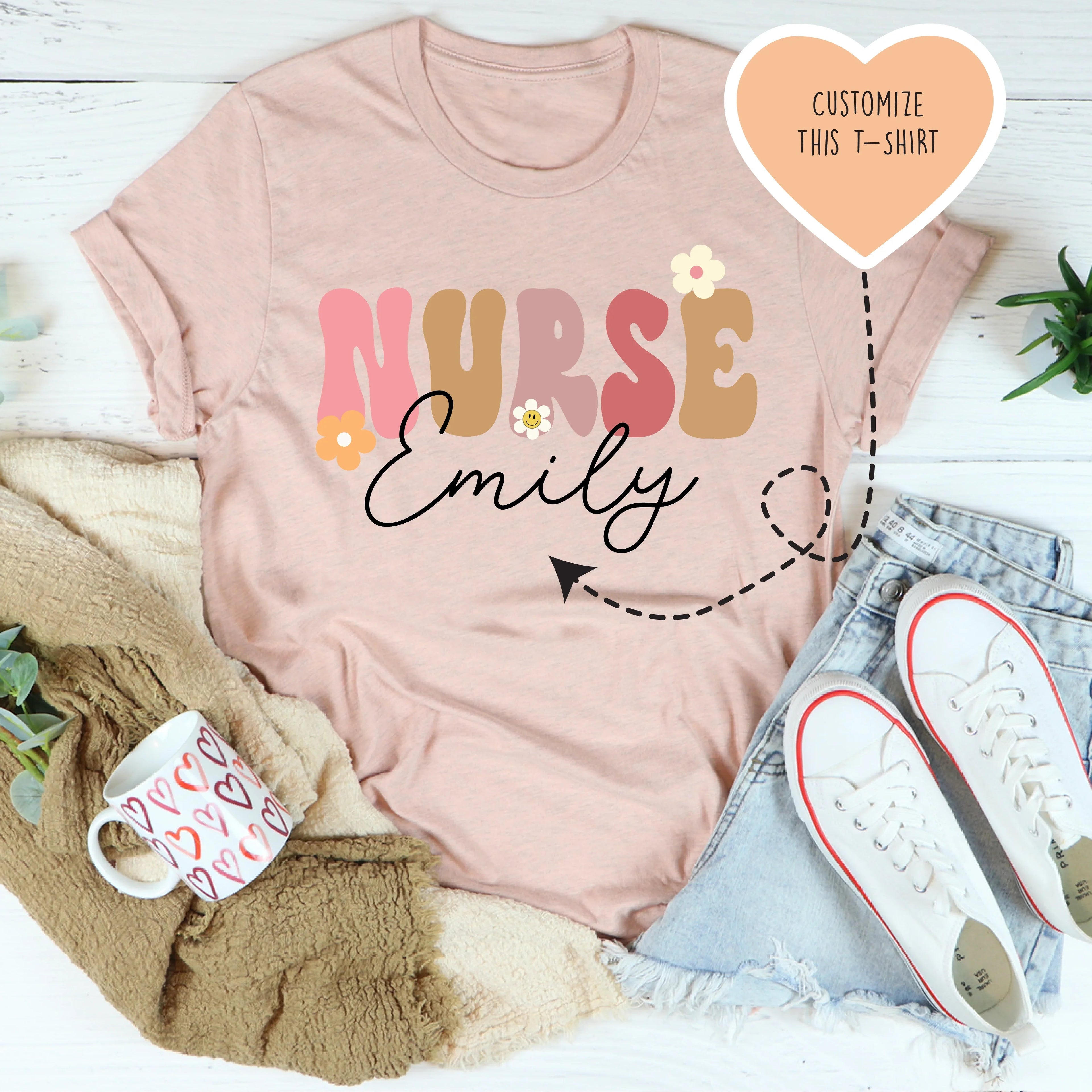 Personalized Nurse Tee Peachy Sunday
