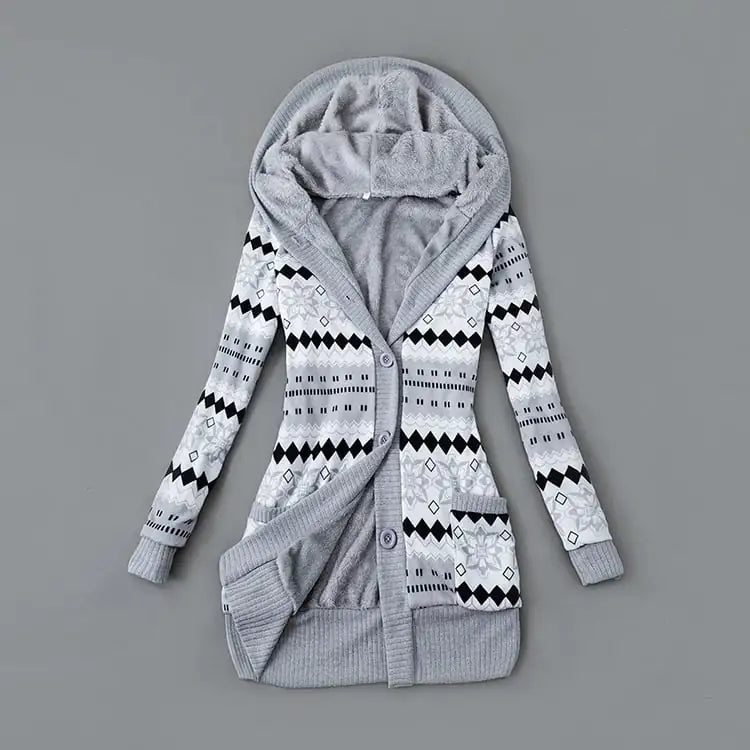 Thick Printed Hooded Knitted Cardigan Jacket Pi-Mart