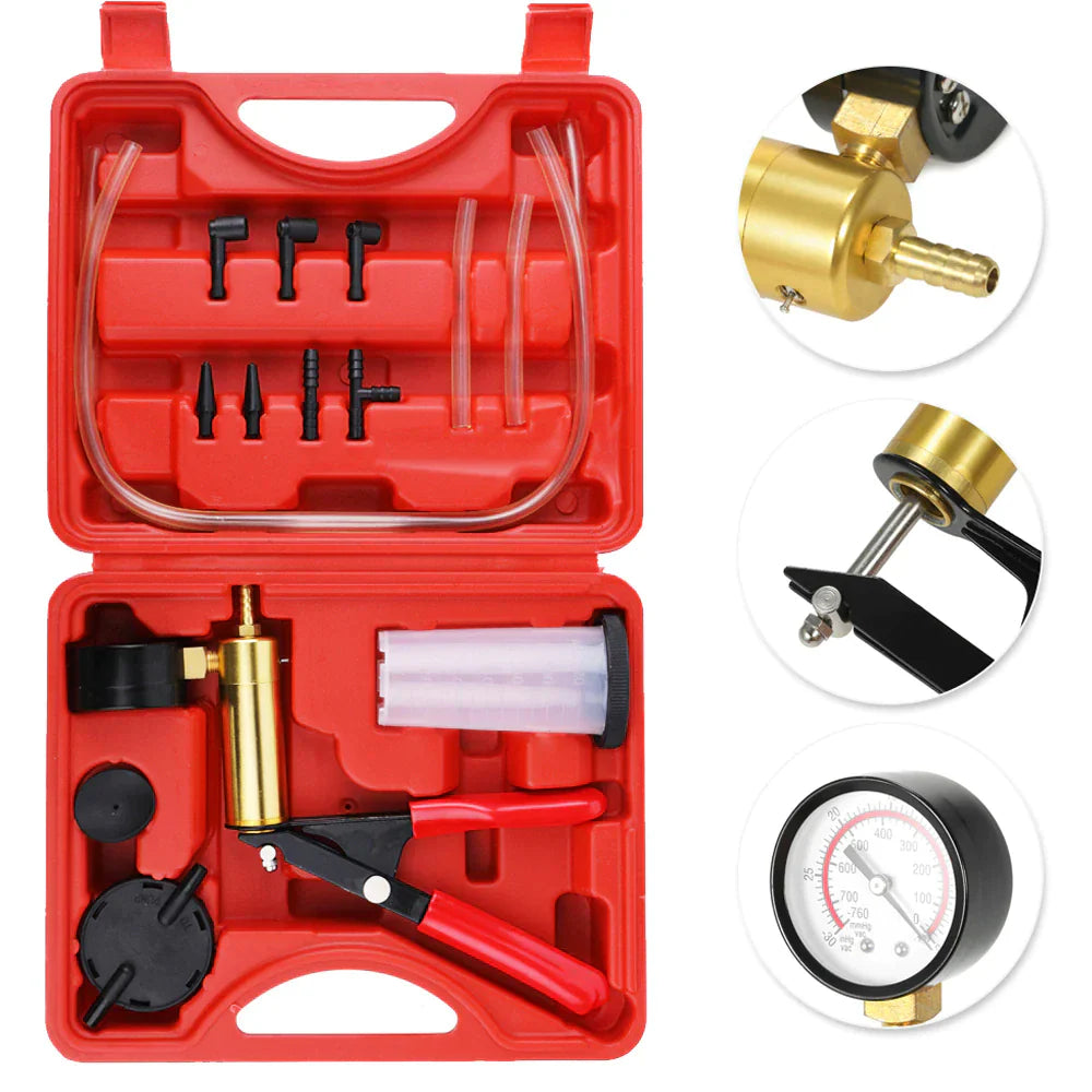 Hand Held Vacuum Pressure Pump Tester Set Brake Fluid Bleeder Bleeding Kit + Box Pi-Mart