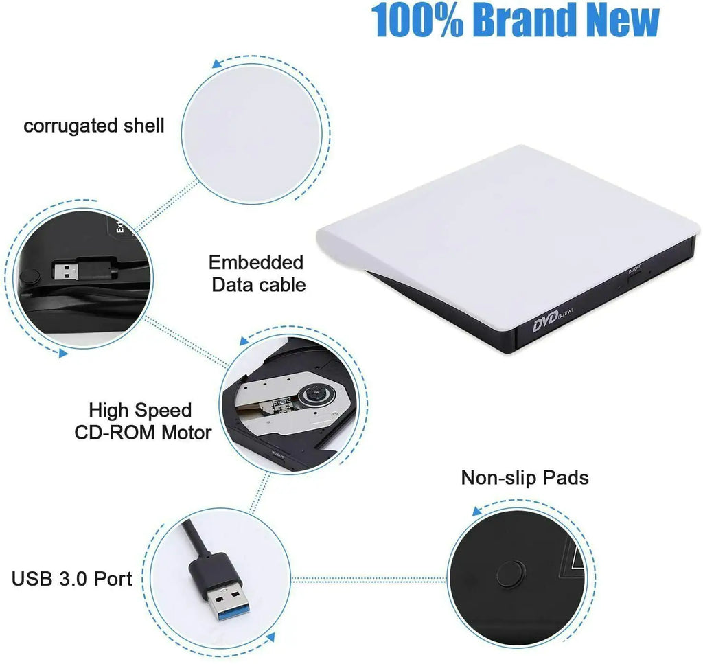 Slim External CD DVD Drive USB 3.0 Disc Player Burner Writer For Laptop PC Mac Pi-Mart