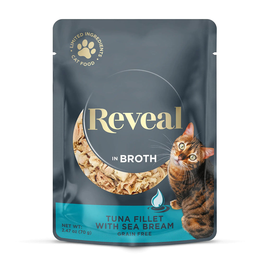 Reveal Natural Wet Cat Food 12 Pack Limited Ingredient Wet Cat Food Pouches Grain Free Food for Cats Tuna with Sea Bream in Broth 2.47oz Pouches Lootquake LLC