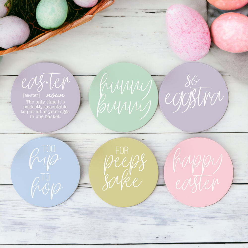 Easter Spring Ceramic Coasters 4in Set Cute Floral Bunny Drink Table Coasters