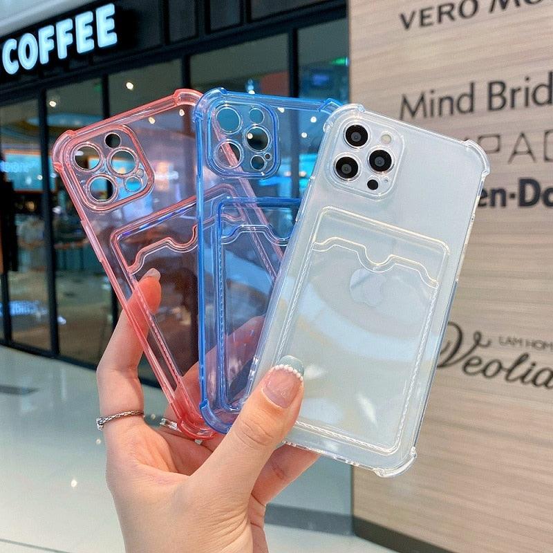 Phone Case For IPhone 12 13 14 Mini Case For iphone Cute Case Cover Soft Silicone Wallet Card Holder Clear Heavy Duty Protective Crystal Clear Back Cover with Shockproof Bumper Case Stevvex