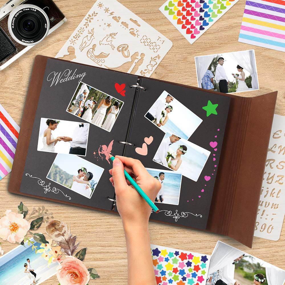 Photo Album Vintage Leather with Black Page DIY Scrapbook Album Photo Sticker Paper Photo Album Scrapbook Paper Baby Family Scrapbook Albums Christmas Birthday Wedding Valentines Gift Stevvex