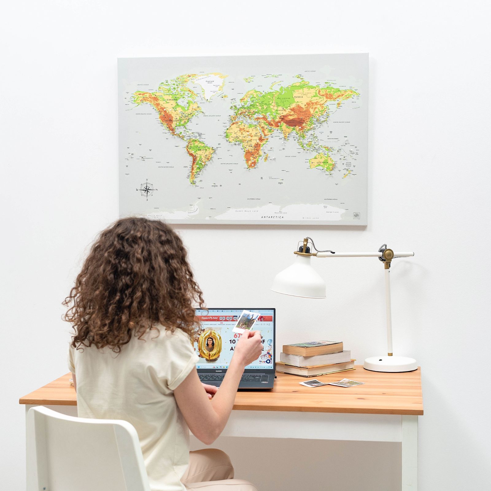 World Map on Canvas - Physical - SJB-DIAMOND ELITES