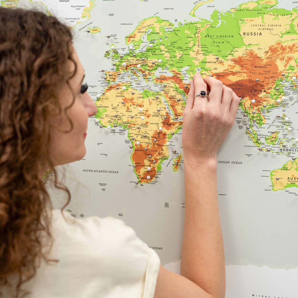 World Map on Canvas - Physical - SJB-DIAMOND ELITES