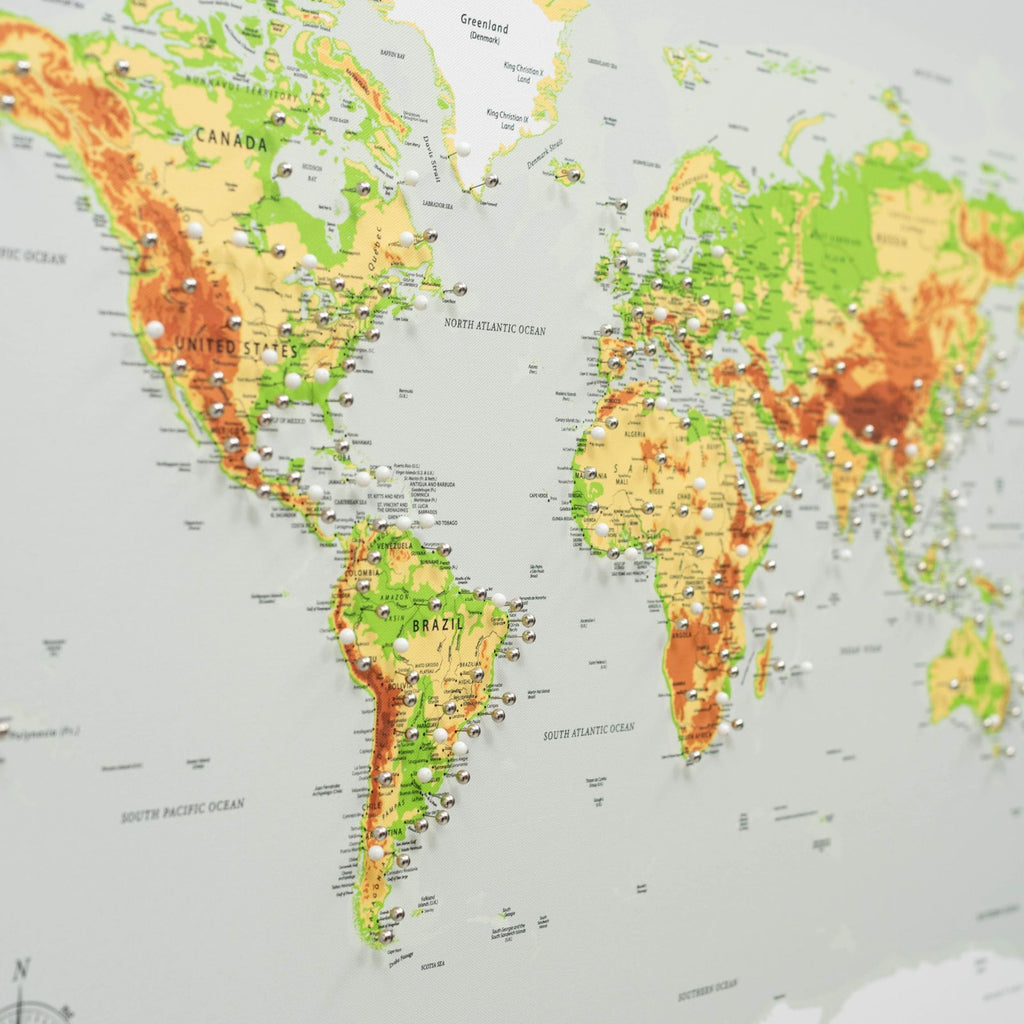 World Map on Canvas - Physical - SJB-DIAMOND ELITES