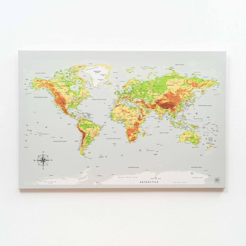 World Map on Canvas - Physical - SJB-DIAMOND ELITES