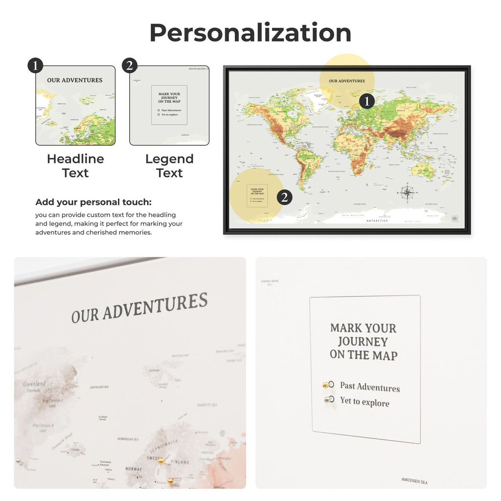 World Map on Canvas - Physical - SJB-DIAMOND ELITES