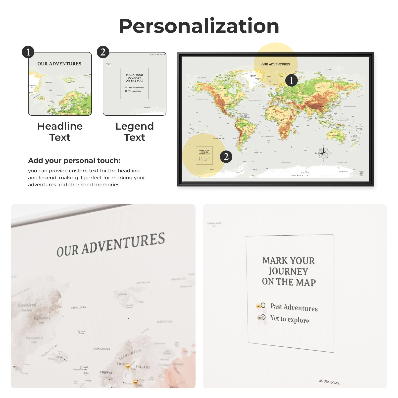 World Map on Canvas - Physical - SJB-DIAMOND ELITES