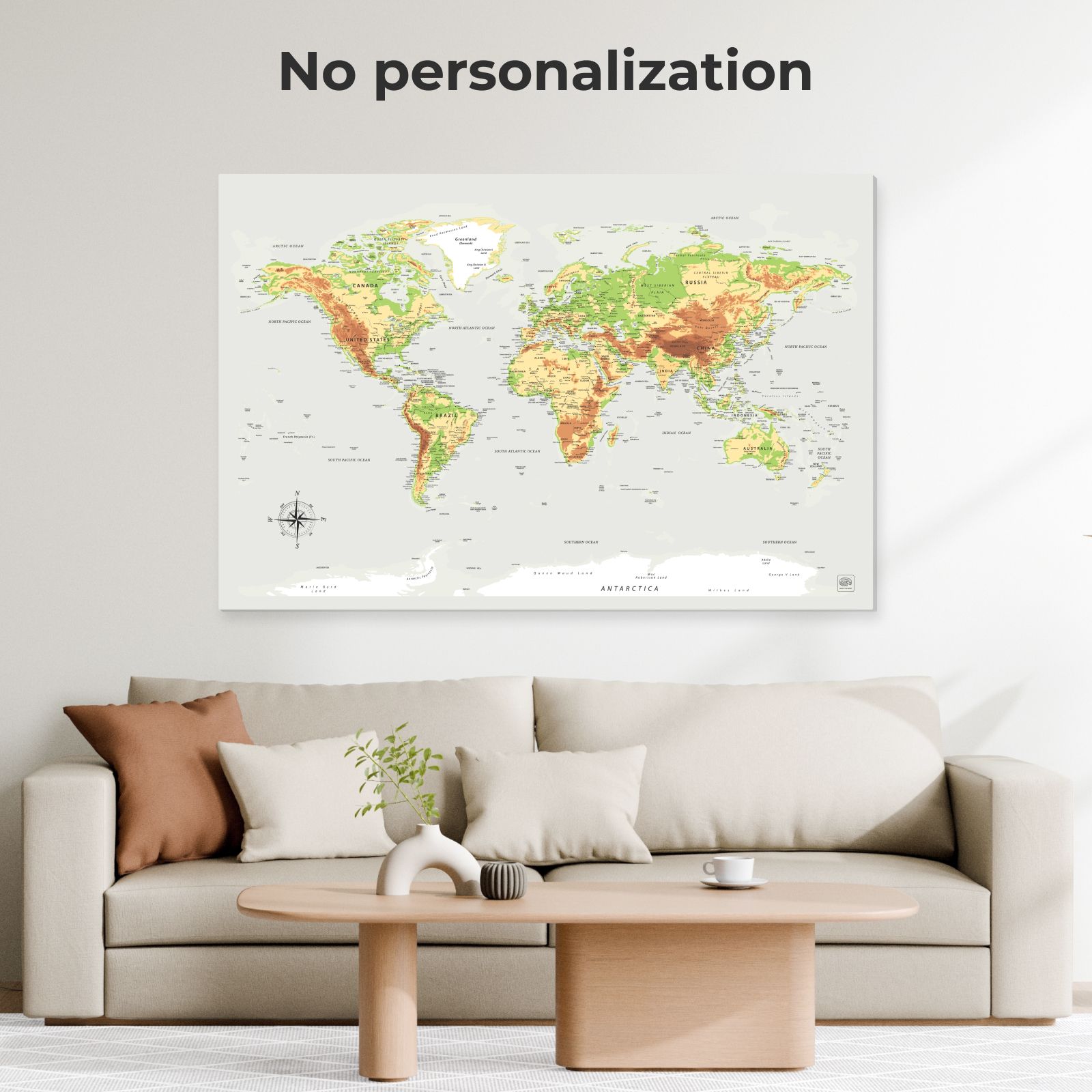 World Map on Canvas - Physical - SJB-DIAMOND ELITES