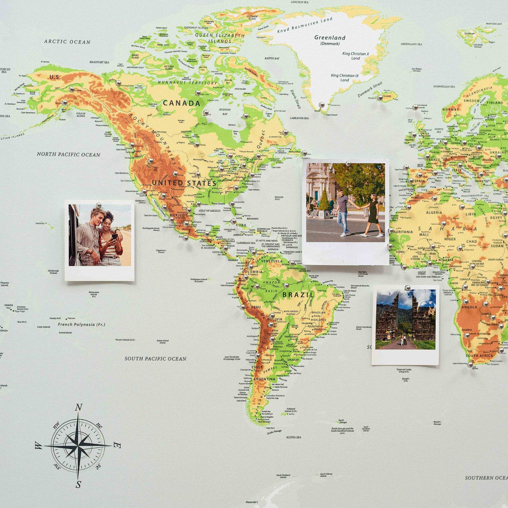 World Map on Canvas - Physical - SJB-DIAMOND ELITES