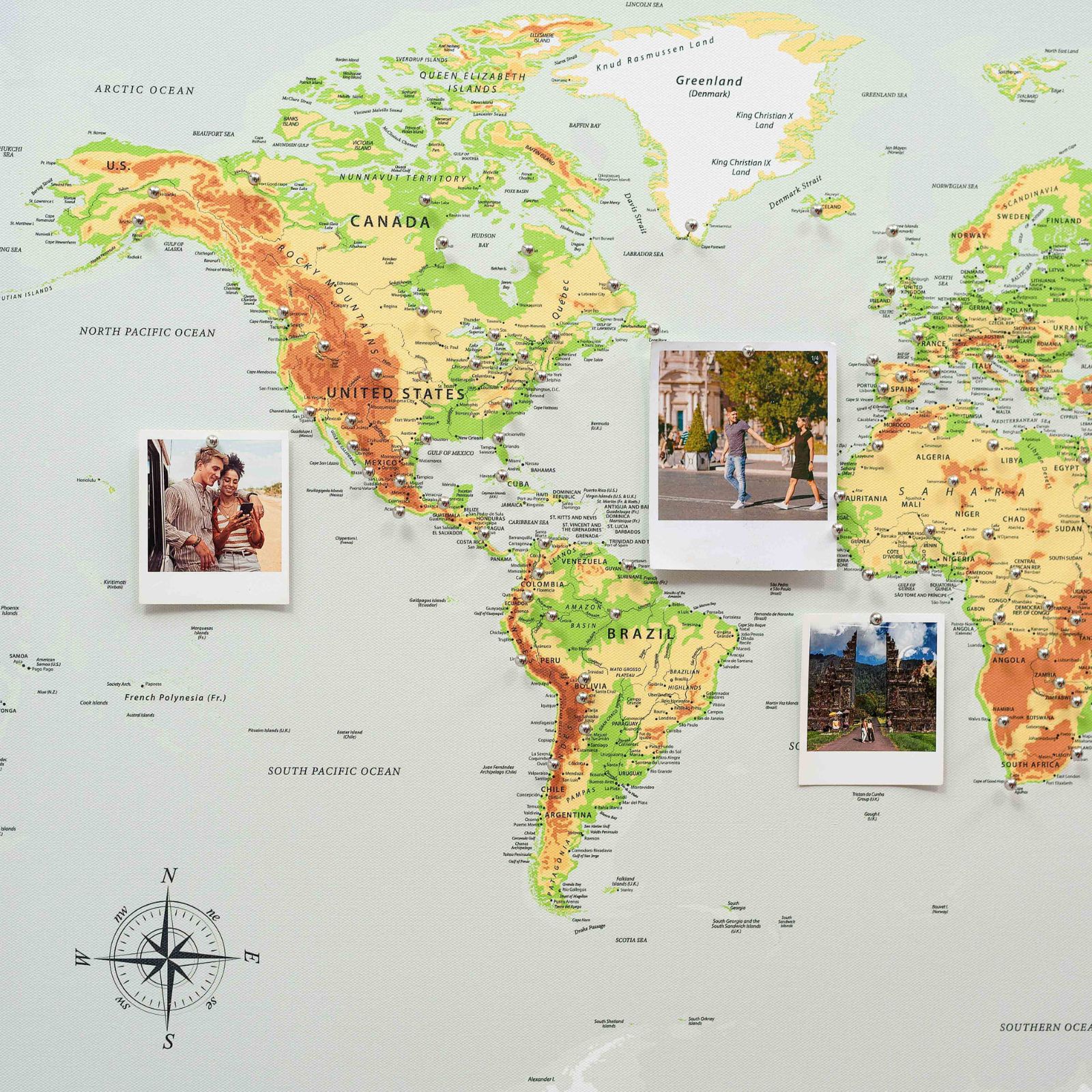 World Map on Canvas - Physical - SJB-DIAMOND ELITES