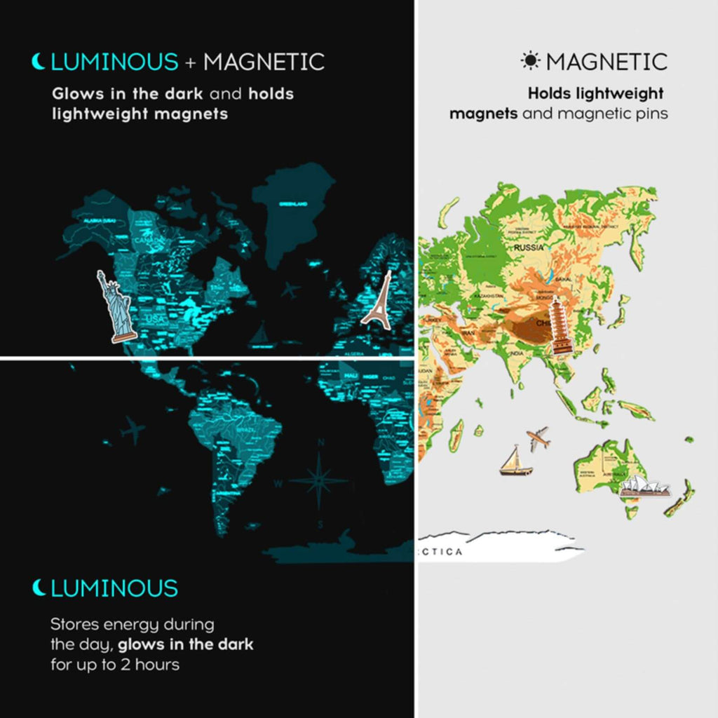 3D Luminous/Magnetic Colored Wooden World Map Physical - SJB-DIAMOND ELITES