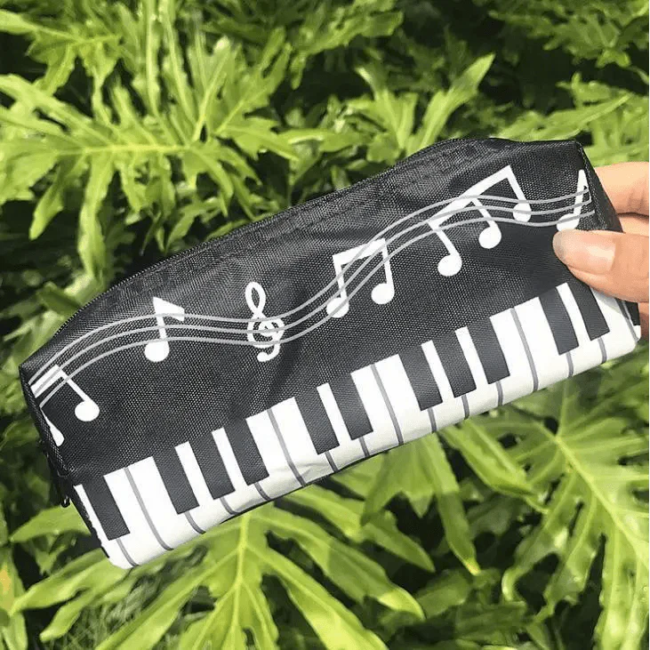 Piano Music Notes Keyboard Pencil Case Large Capacity Pencil Bags Cool Print Stationery Office School Cute Pencil Cases Stevvex