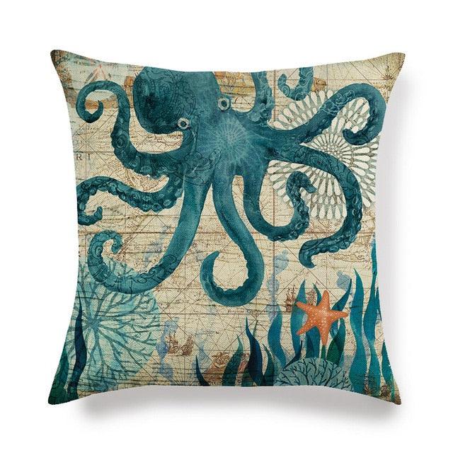 Pillowcase Sofa Cushion Cover Decoration Linen Pillow Case Higher Quality Marine Sea Life Pillow Covers Cases Super Soft Square Cushion Decorative Pillow Pattern Sofa Pillow Cover Couch Pillow 45x45CM Stevvex