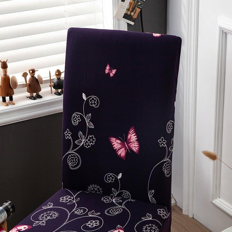 Pink Butterfly Print Elastic Chair Cover for Home Decoration Elastic Slipcovers Chair Seat Covers For Dining Room  Chair Slipcovers for Dining Room Chair seat Covers Chair Protectors for Party Pet Protection Universal Fit Soft Polyester Stevvex