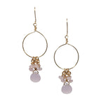 Pink Chalcedony Jade Cluster Hoop Earrings Gold Dainty