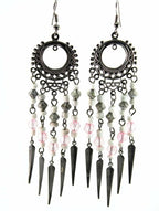 Pink Chandelier Dangle Earrings Beaded Boho Statement