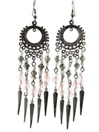 Pink Chandelier Dangle Earrings Beaded Boho Statement