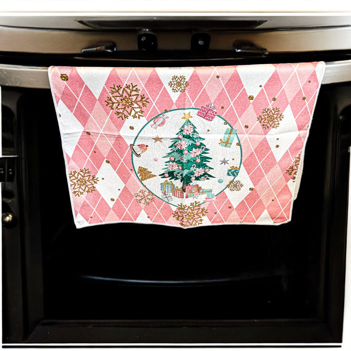 Pink Christmas Dish Towels Set - Absorbent Quick-Dry Cotton Kitchen Towels BandsCo Straps