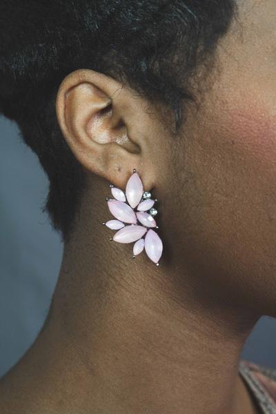 Pink Crystal Dangle Earrings Angel Crystallized Stone