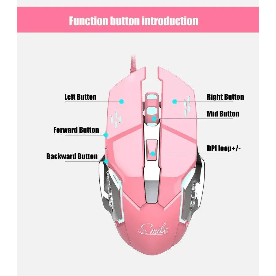 Pink Girly Gaming Mouse 3200DPI Backlight Adjustable 4 Level DPI Wired Women's Mice For Gamers Stevvex