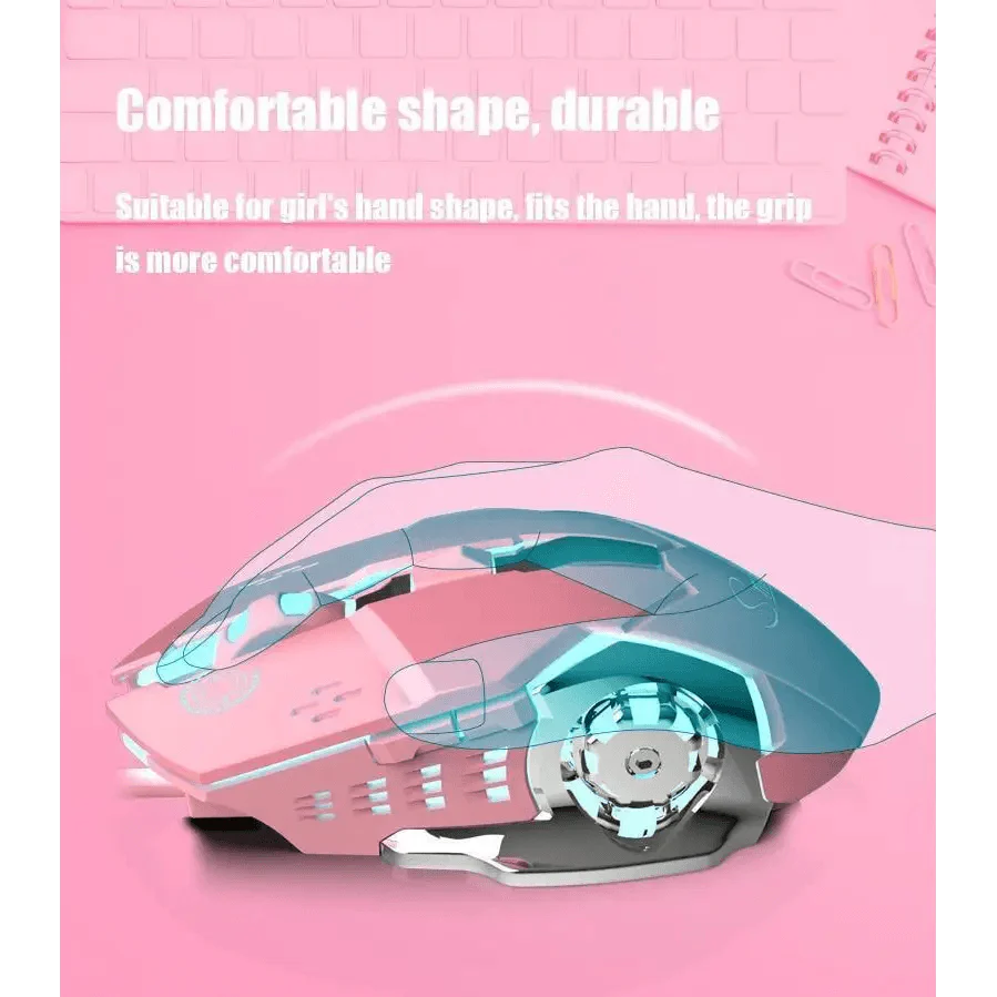 Pink Girly Gaming Mouse 3200DPI Backlight Adjustable 4 Level DPI Wired Women's Mice For Gamers Stevvex