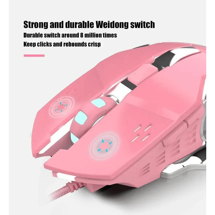 Pink Girly Gaming Mouse 3200DPI Backlight Adjustable 4 Level DPI Wired Women's Mice For Gamers Stevvex