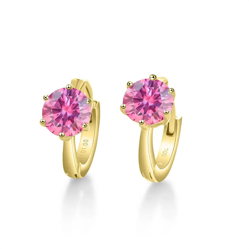 925 Sterling Silver Moissanite Clip-On Earrings Round Six-Prong White Gold BandsCo Straps
