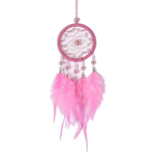 Pink Handmade Dream Catcher Wind Chimes Indian Style Feather Pendant Dream Catcher Car Hanging Decoration Wind Chime Wall Hanging Home Decor Stevvex