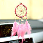 Pink Handmade Dream Catcher Wind Chimes Indian Style Feather Pendant Dream Catcher Car Hanging Decoration Wind Chime Wall Hanging Home Decor Stevvex