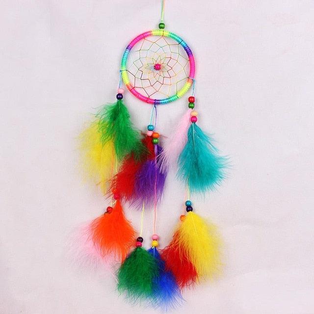 Pink Handmade Dream Catcher Wind Chimes Indian Style Feather Pendant Dream Catcher Car Hanging Decoration Wind Chime Wall Hanging Home Decor Stevvex