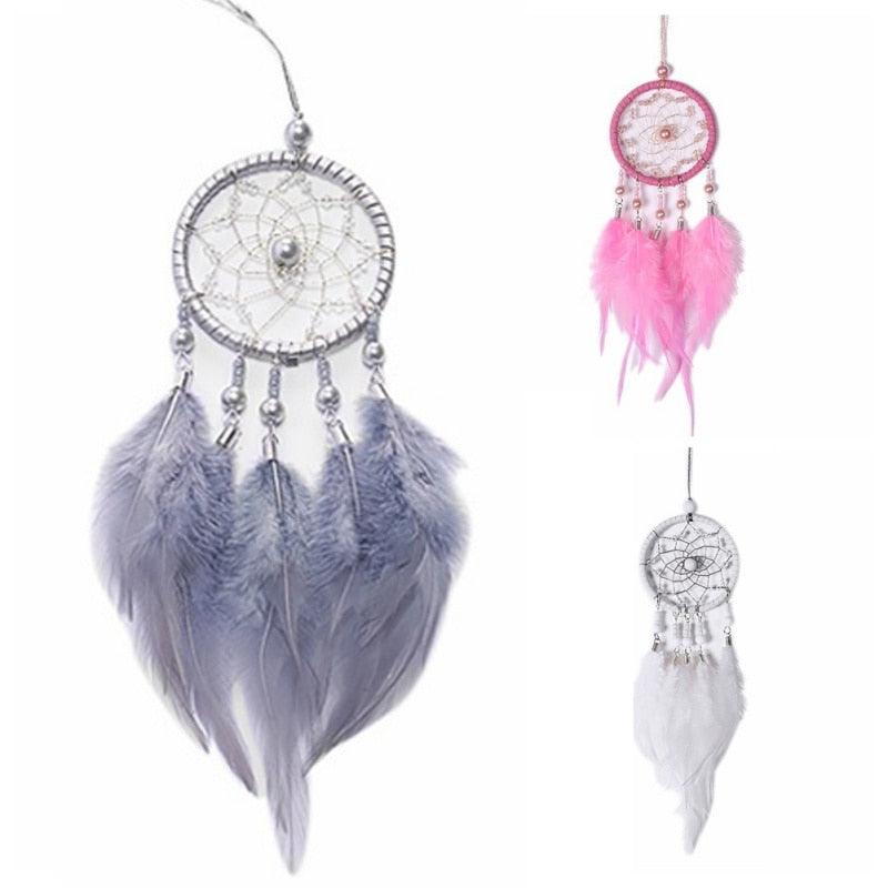 Pink Handmade Dream Catcher Wind Chimes Indian Style Feather Pendant Dream Catcher Car Hanging Decoration Wind Chime Wall Hanging Home Decor Stevvex