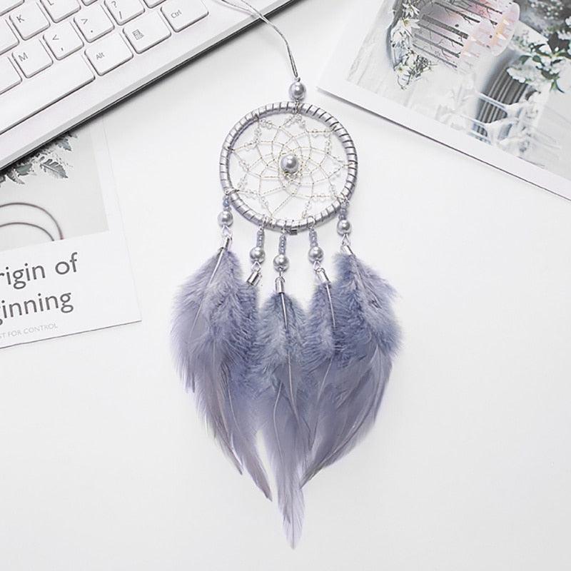 Pink Handmade Dream Catcher Wind Chimes Indian Style Feather Pendant Dream Catcher Car Hanging Decoration Wind Chime Wall Hanging Home Decor Stevvex
