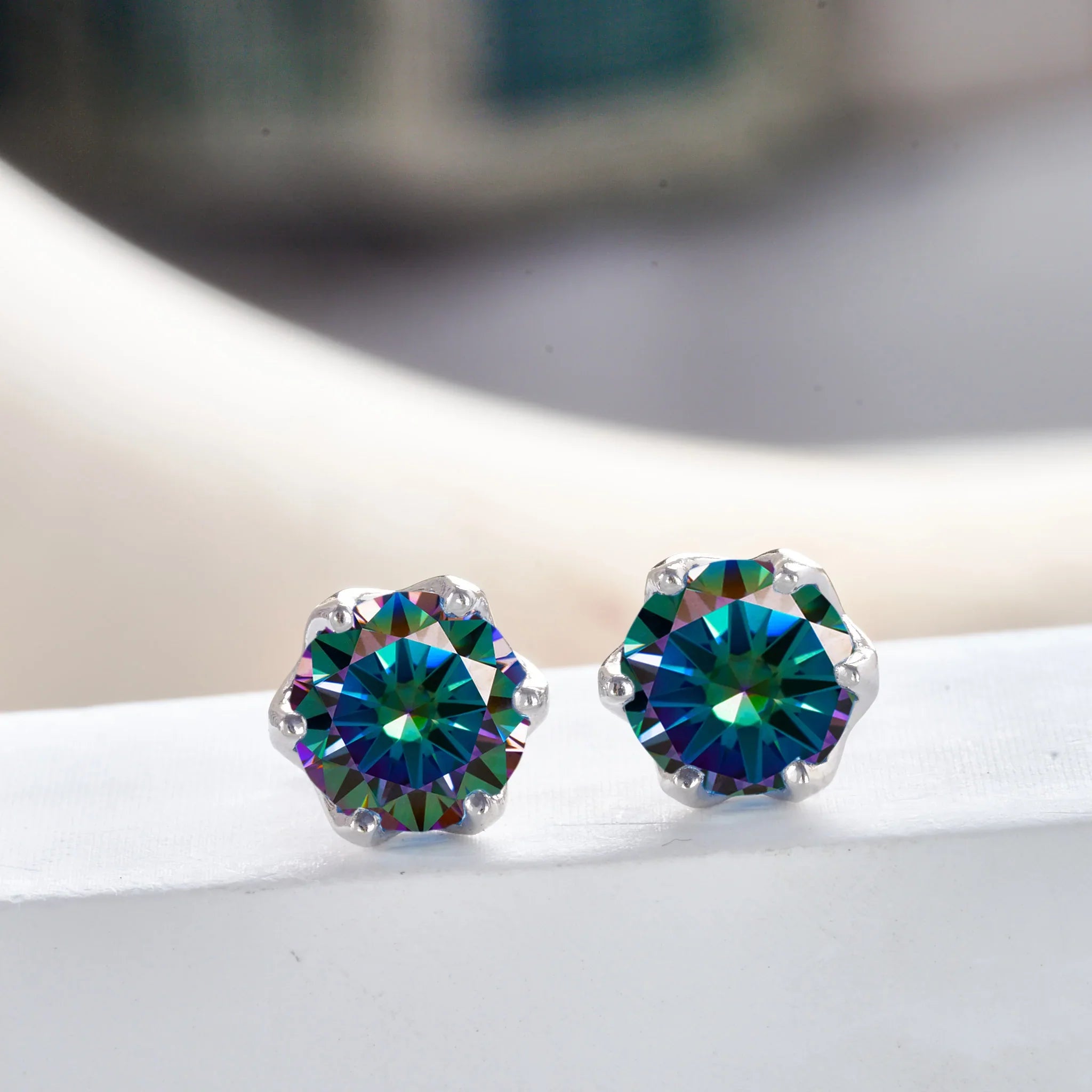 Pink Royal Blue Moissanite Stud Earrings S925 Sterling Silver 0.5 1 2 Ct Bride BandsCo Straps